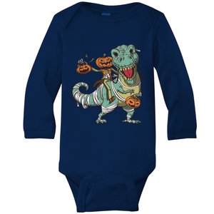 Jack O Lantern Riding T Rex Baby Long Sleeve Bodysuit