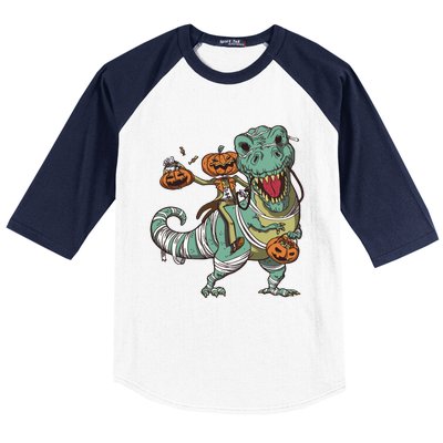 Jack O Lantern Riding T Rex Baseball Sleeve Shirt