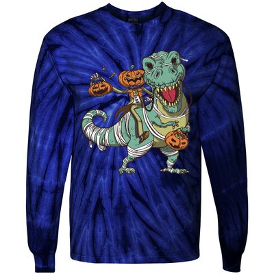 Jack O Lantern Riding T Rex Tie-Dye Long Sleeve Shirt