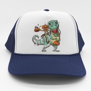 Jack O Lantern Riding T Rex Trucker Hat