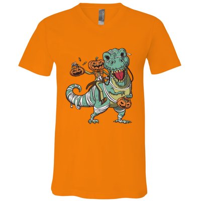 Jack O Lantern Riding T Rex V-Neck T-Shirt