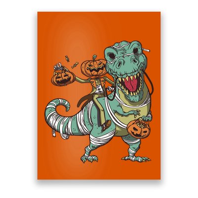 Jack O Lantern Riding T Rex Poster
