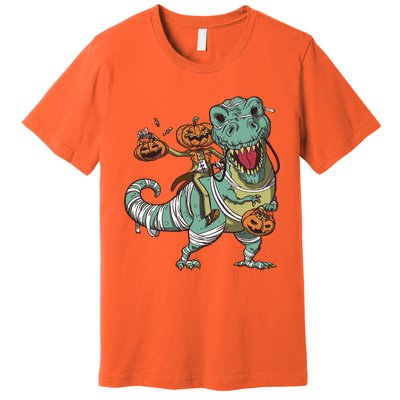 Jack O Lantern Riding T Rex Premium T-Shirt