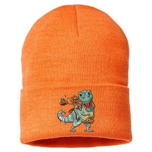 Jack O Lantern Riding T Rex Sustainable Knit Beanie