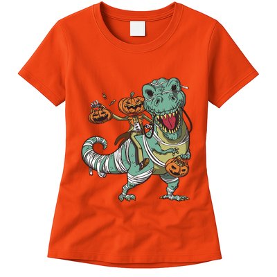 Jack O Lantern Riding T Rex Womens T-Shirt