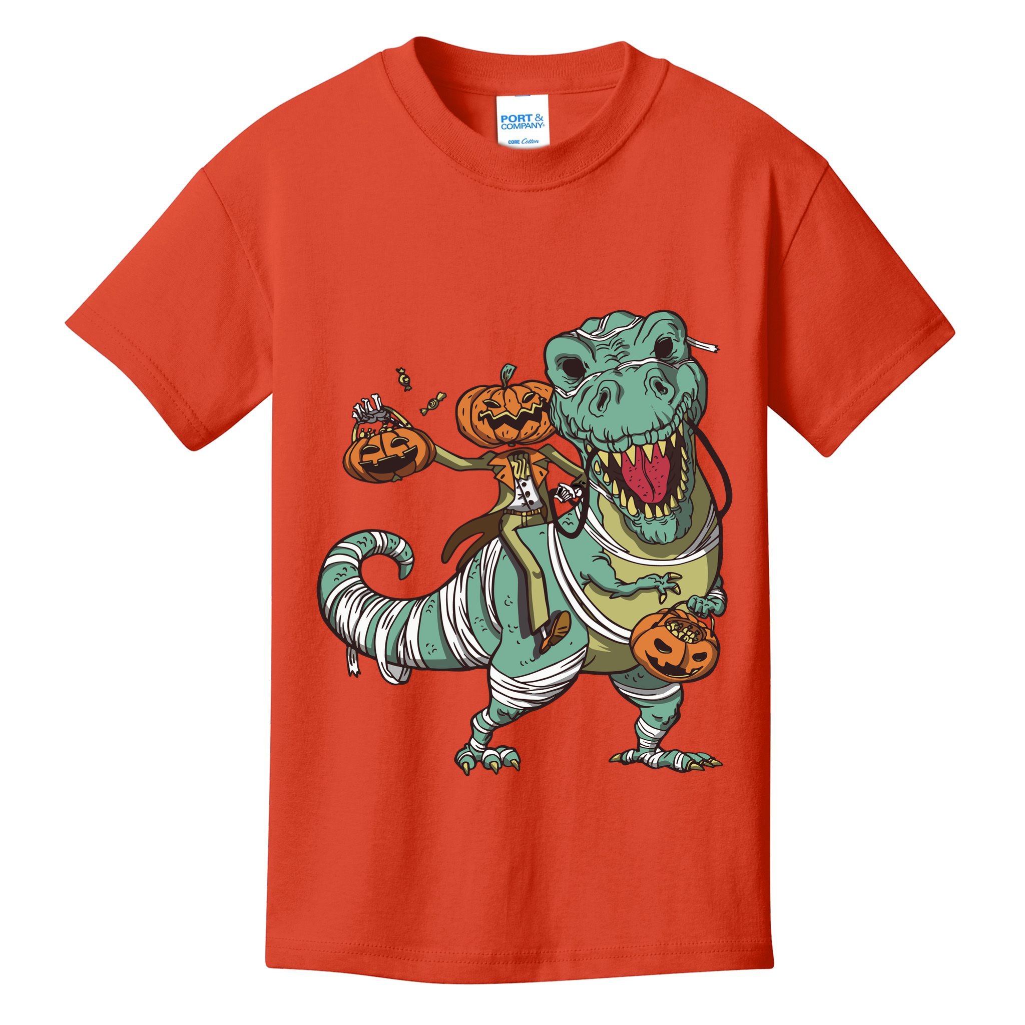 Jack O Lantern Riding T Rex Kids T-Shirt