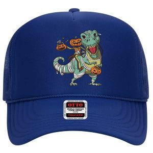 Jack O Lantern Riding T Rex High Crown Mesh Back Trucker Hat