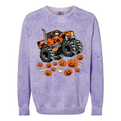 Jack O Lantern Pumpkin Monster Truck Halloween Costume Colorblast Crewneck Sweatshirt