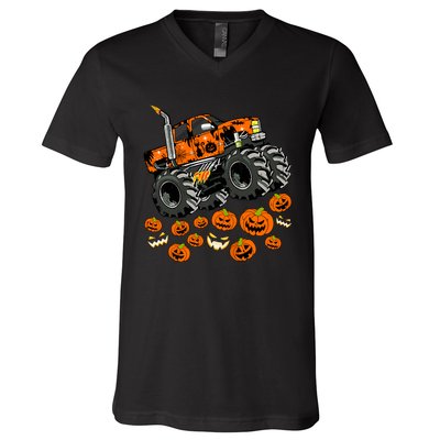 Jack O Lantern Pumpkin Monster Truck Halloween Costume V-Neck T-Shirt