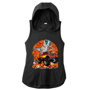 Jack O Lantern Pumpkin Monster Truck Halloween Costume Ladies PosiCharge Tri-Blend Wicking Draft Hoodie Tank