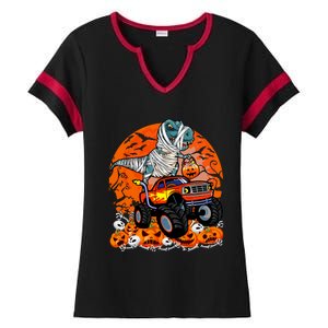 Jack O Lantern Pumpkin Monster Truck Halloween Costume Ladies Halftime Notch Neck Tee