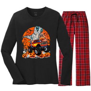 Jack O Lantern Pumpkin Monster Truck Halloween Costume Women's Long Sleeve Flannel Pajama Set 