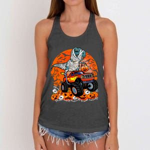 Jack O Lantern Pumpkin Monster Truck Halloween Costume Women's Knotted Racerback Tank