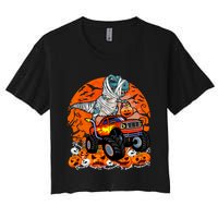 Jack O Lantern Pumpkin Monster Truck Halloween Costume Women's Crop Top Tee