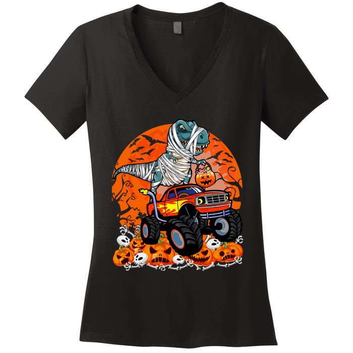 Jack O Lantern Pumpkin Monster Truck Halloween Costume Women's V-Neck T-Shirt