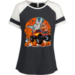 Jack O Lantern Pumpkin Monster Truck Halloween Costume Enza Ladies Jersey Colorblock Tee