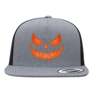 Jack O Lantern Scary Spooky Carved Halloween Pumpkin Face Flat Bill Trucker Hat