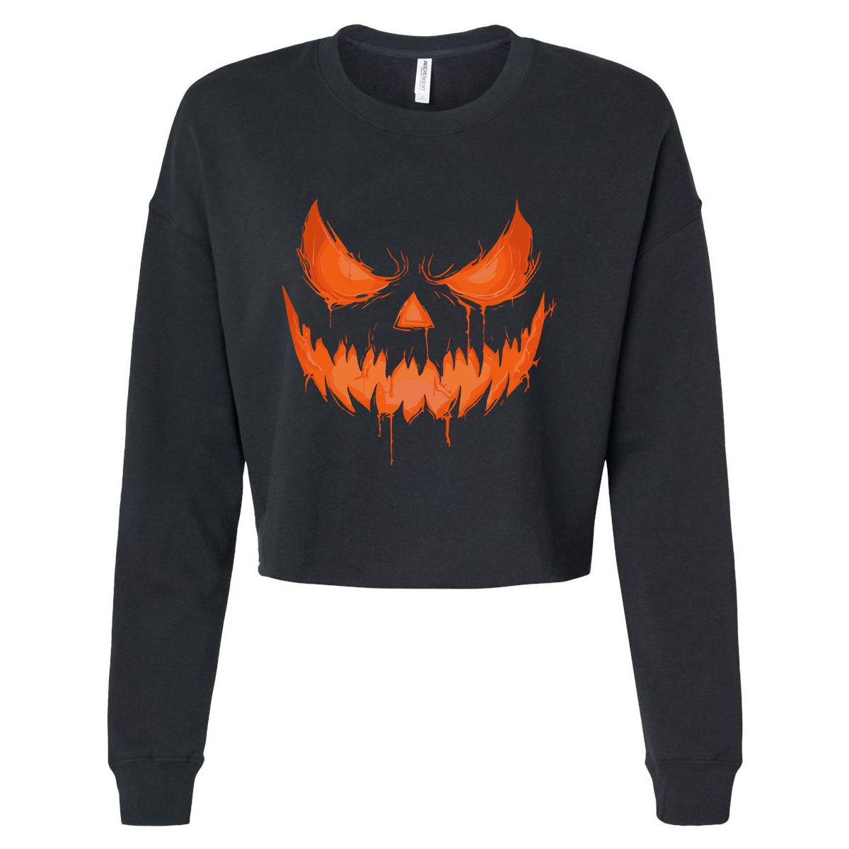 Jack O Lantern Scary Spooky Carved Halloween Pumpkin Face Cropped Pullover Crew