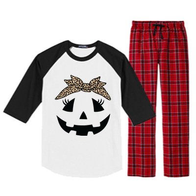 Jack O Lantern Pumpkin Leopard Face For Girl Halloween Raglan Sleeve Pajama Set