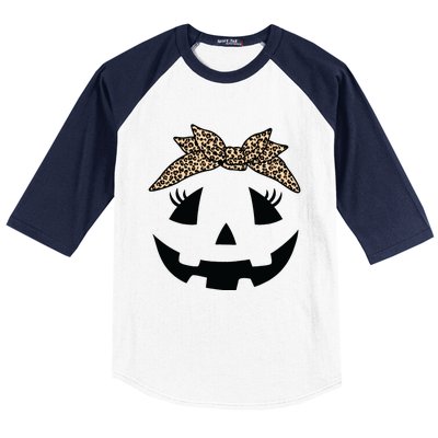 Jack O Lantern Pumpkin Leopard Face For Girl Halloween Baseball Sleeve Shirt