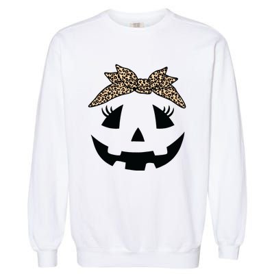 Jack O Lantern Pumpkin Leopard Face For Girl Halloween Garment-Dyed Sweatshirt