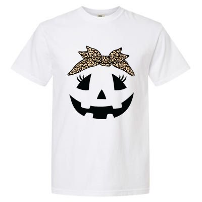 Jack O Lantern Pumpkin Leopard Face For Girl Halloween Garment-Dyed Heavyweight T-Shirt