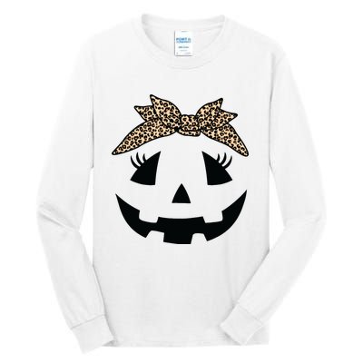 Jack O Lantern Pumpkin Leopard Face For Girl Halloween Tall Long Sleeve T-Shirt