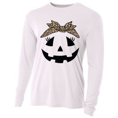 Jack O Lantern Pumpkin Leopard Face For Girl Halloween Cooling Performance Long Sleeve Crew