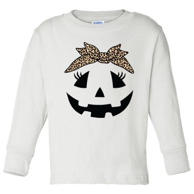 Jack O Lantern Pumpkin Leopard Face For Girl Halloween Toddler Long Sleeve Shirt