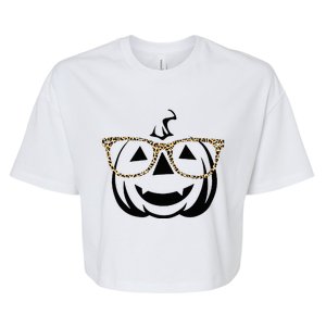 Jack O Lantern Face Pumpkin Halloween Leopard Print Glasses Bella+Canvas Jersey Crop Tee