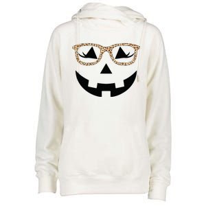 Jack O Lantern With Glasses Women Halloween Leopard Womens Funnel Neck Pullover Hood