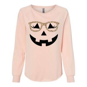 Jack O Lantern With Glasses Women Halloween Leopard Womens California Wash Sweatshirt