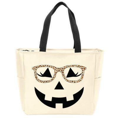 Jack O Lantern With Glasses Women Halloween Leopard Zip Tote Bag