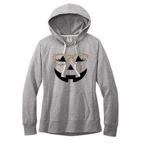 Jack O Lantern With Glasses Women Halloween Leopard Women's Fleece Hoodie