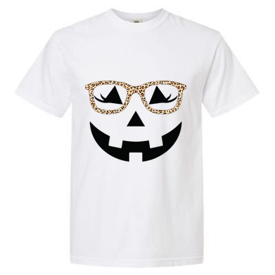Jack O Lantern With Glasses Women Halloween Leopard Garment-Dyed Heavyweight T-Shirt
