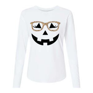 Jack O Lantern With Glasses Women Halloween Leopard Womens Cotton Relaxed Long Sleeve T-Shirt