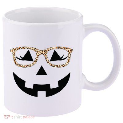 Jack O Lantern With Glasses Women Halloween Leopard 11oz C Handle Ceramic Mug