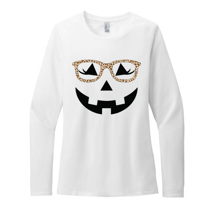 Jack O Lantern With Glasses Women Halloween Leopard Womens CVC Long Sleeve Shirt