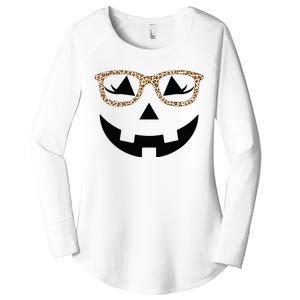 Jack O Lantern With Glasses Women Halloween Leopard Women's Perfect Tri Tunic Long Sleeve Shirt