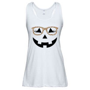 Jack O Lantern With Glasses Women Halloween Leopard Ladies Essential Flowy Tank