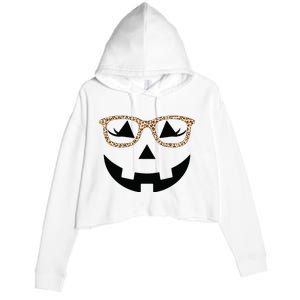 Jack O Lantern With Glasses Women Halloween Leopard Crop Fleece Hoodie