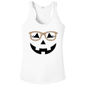 Jack O Lantern With Glasses Women Halloween Leopard Ladies PosiCharge Competitor Racerback Tank