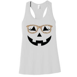 Jack O Lantern With Glasses Women Halloween Leopard Women's Racerback Tank