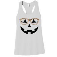 Jack O Lantern With Glasses Women Halloween Leopard Women's Racerback Tank