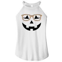 Jack O Lantern With Glasses Women Halloween Leopard Women's Perfect Tri Rocker Tank