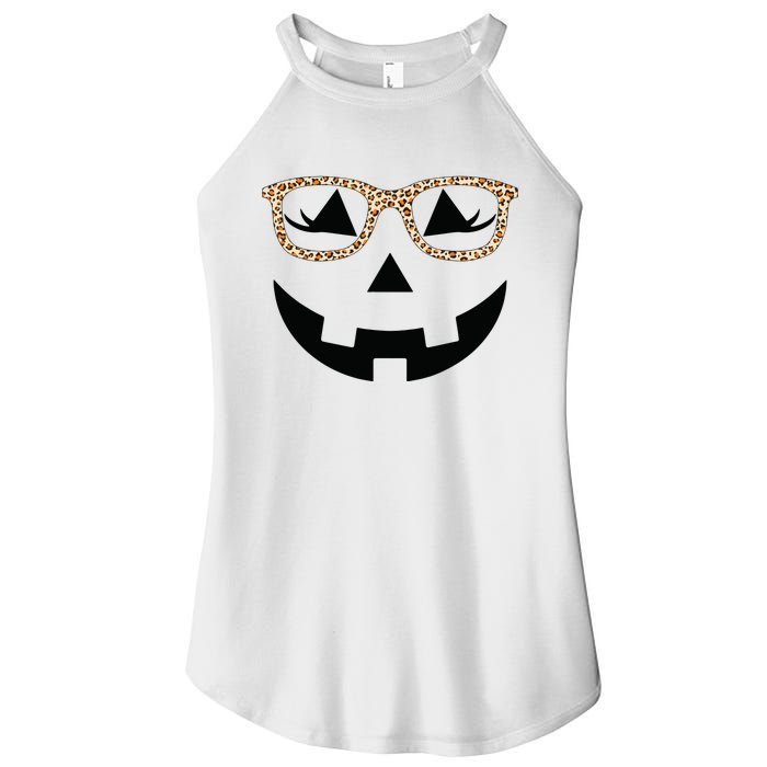 Jack O Lantern With Glasses Women Halloween Leopard Women's Perfect Tri Rocker Tank