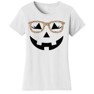 Jack O Lantern With Glasses Women Halloween Leopard Women's T-Shirt