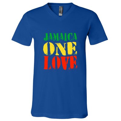 Jamaica One Love Unisex Great Gift Rasta Colors Reggae V-Neck T-Shirt