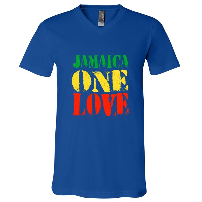 Jamaica One Love Unisex Great Gift Rasta Colors Reggae V-Neck T-Shirt