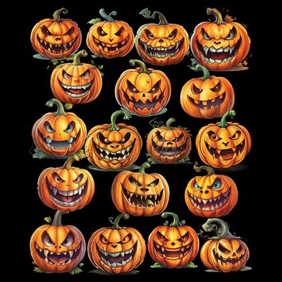 Jack O Lantern Scary Carved Pumpkin Faces Halloween T-Shirt